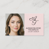 Rosa Monogramm-Makeup-QR-Code-Social-Icon Visitenkarte (Vorderseite)