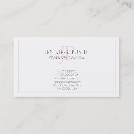 Rosa Monogramm Minimalistisch Elegant Schlicht Tre Visitenkarte (Vorderseite)