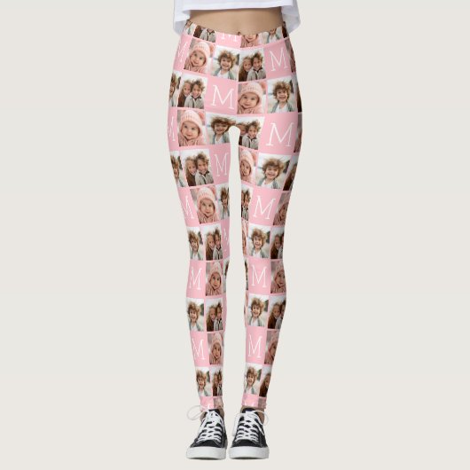 Rosa Monogramm mit benutzerdefinierten 3 Fotomater Leggings (Vorderseite)