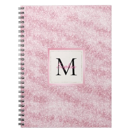 Rosa Monogramm mit Glitter und Röte Notizblock (Vorderseite)