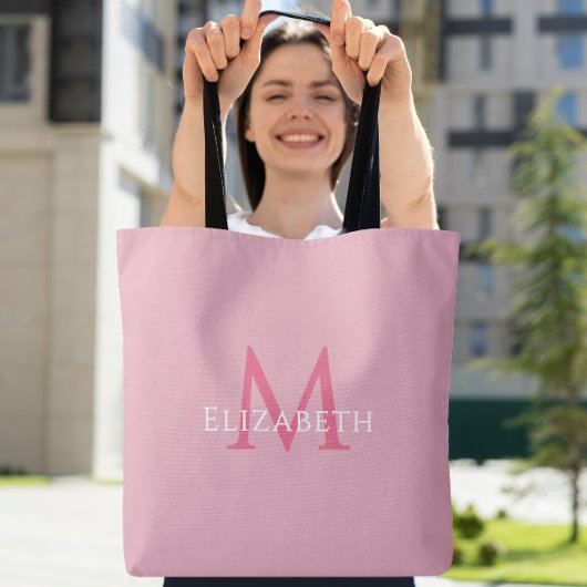 Rosa Monogramm Moderner Name Anfangsbuchstabe Tote Tasche