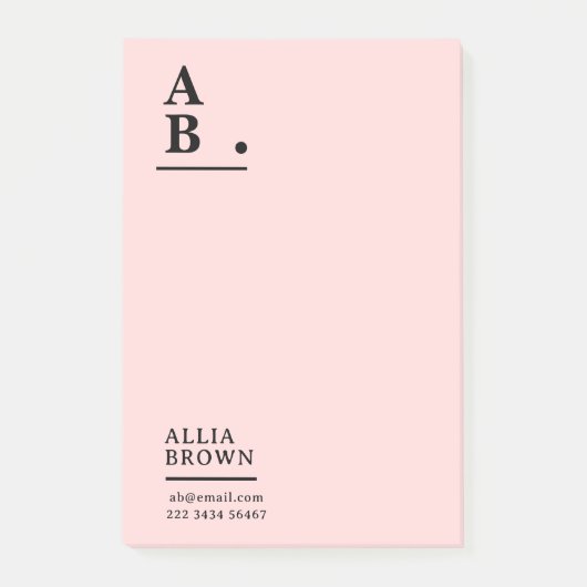 Rosa Monogramm Modernes Design Post-it Klebezettel (Vorderseite)