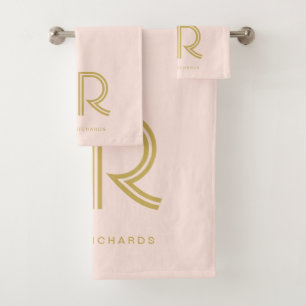 Rosa-Monogramm-Name Badhandtuch Set