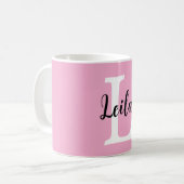 Rosa Monogramm-Name-Script personalisiertes Design Kaffeetasse (Vorderseite Links)