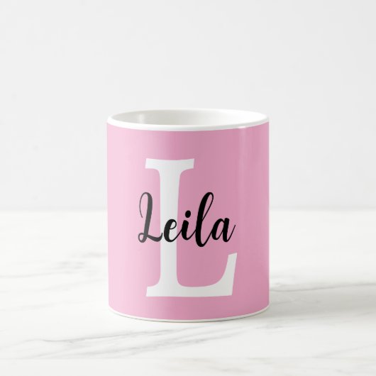 Rosa Monogramm-Name-Script personalisiertes Design Kaffeetasse (Mittel)