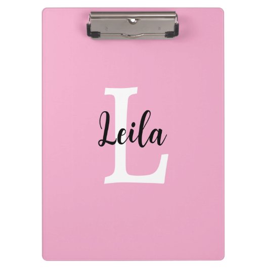 Rosa Monogramm-Name-Script personalisiertes Design Klemmbrett (Vorderseite)