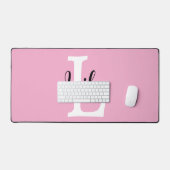 Rosa Monogramm-Name-Script personalisiertes Design Schreibtischunterlage (Tastatur & Maus)