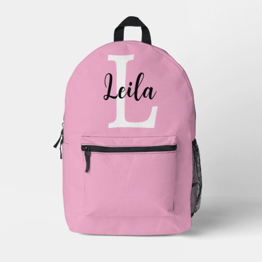 Rosa Monogramm-Name-Skript personalisiertes Design Bedruckter Rucksack (Vorderseite)
