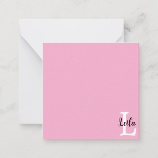 Rosa Monogramm-Name-Skript personalisiertes Design Mitteilungskarte (Vorderseite)