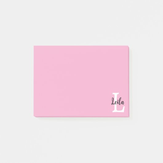 Rosa Monogramm-Name-Skript personalisiertes Design Post-it Klebezettel (Vorderseite)
