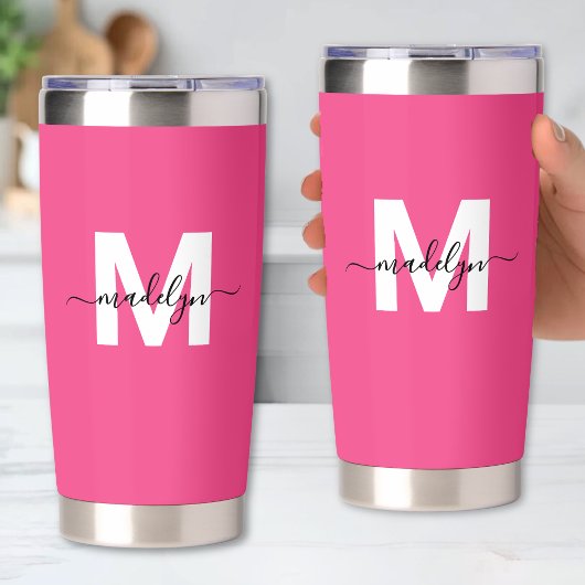 Rosa Monogramm-Name Thermobecher
