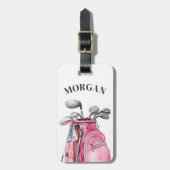 Rosa Monogramm Namens Golf Gepäckanhänger (Vorderseite vertikal)