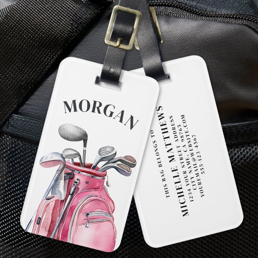 Rosa Monogramm Namens Golf Gepäckanhänger