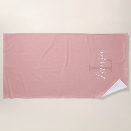 Rosa-Monogramm-Namensskript personalisiert Strandtuch (Vorderseite)