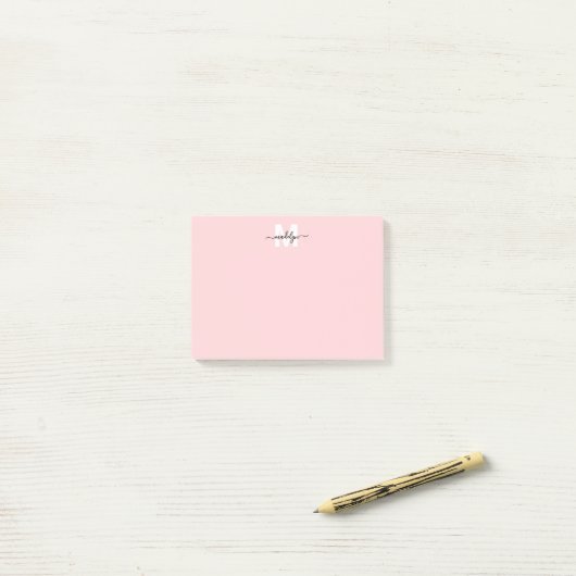 Rosa Monogramm Post-it Klebezettel (Auf Schreibtisch)