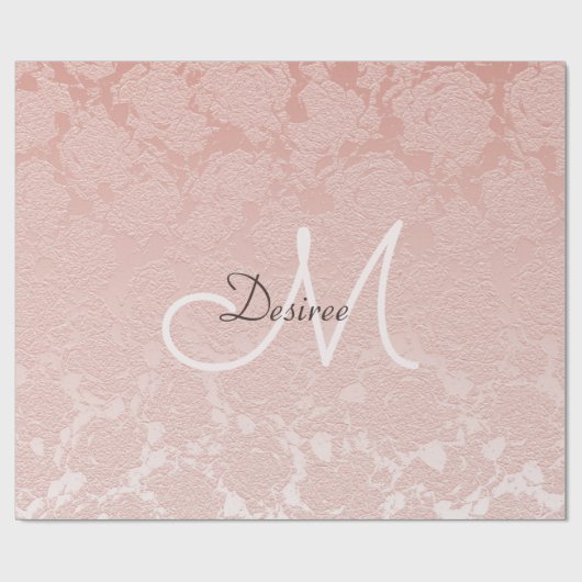 Rosa Monogramm Rosa Rosa Elegantes Flora Moderne K Geschenkpapier (Flach)