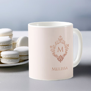 Rosa Monogramm Roségold Elegantes Vintage-Wappen N Kaffeetasse
