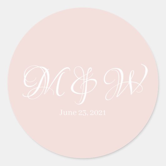 Rosa-Monogramm-Schrift für Hochzeitssehen Runder Aufkleber (Vorderseite)