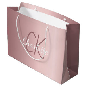Rosa Monogramm Schrift modern elegant Große Geschenktüte