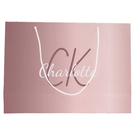 Rosa Monogramm-Schrift modern Große Geschenktüte (Rückseite)