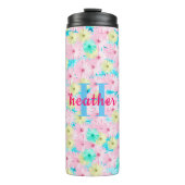 Rosa Monogramm-Thermalbecher mit Blumenmuster Thermosbecher (Vorderseite)