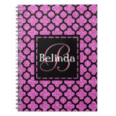 Rosa Monogramm und Glitzer Quatrefoliendesign Notizblock (Vorderseite)