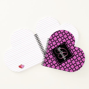 Rosa Monogramm und Glitzer Quatrefoliendesign Notizblock