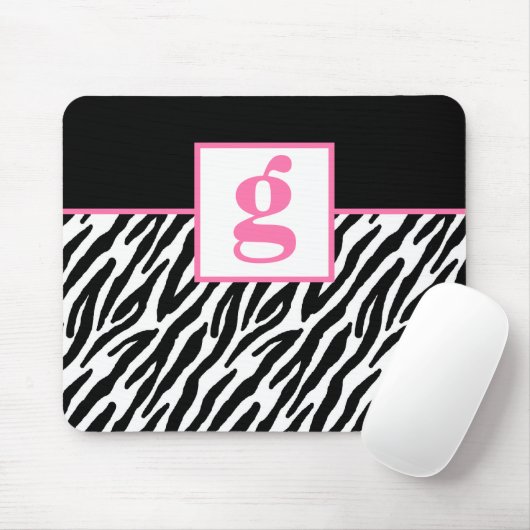 Rosa Monogramm und Zebra-Muster Mousepad (Mit Mouse)
