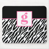 Rosa Monogramm und Zebra-Muster Mousepad (Vorne)
