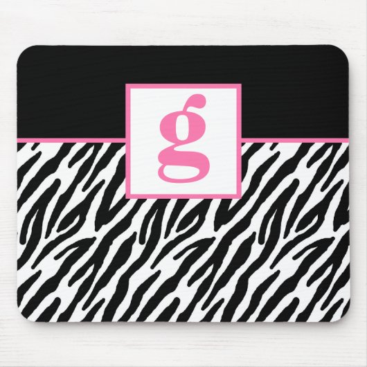 Rosa Monogramm und Zebra-Muster Mousepad (Vorne)