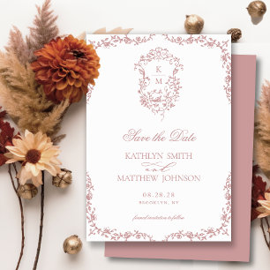 Rosa Monogramm Vintage-Wappen Hochzeit Save The Date