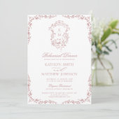 Rosa Monogramm Vintages Probe Abendessen Einladung (Stehend Vorderseite)