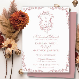 Rosa Monogramm Vintages Probe Abendessen Einladung