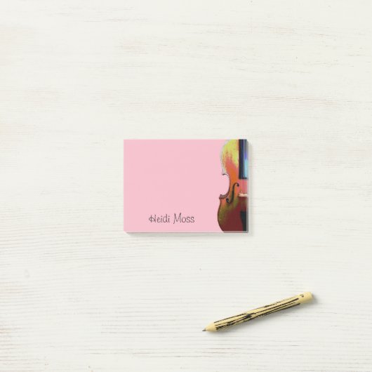 Rosa Monogramm Violine Post-it Klebezettel (Auf Schreibtisch)