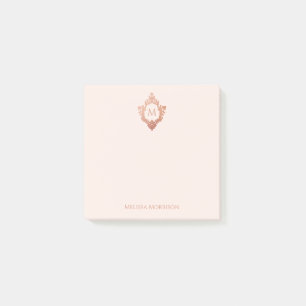 Rosa Monogramm-Wappen Elegant Vintage Roségold Post-it Klebezettel