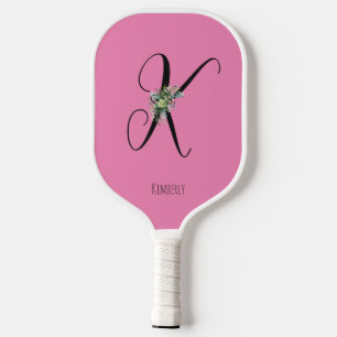 Rosa monogramm Wasserfarben-Blume Pickleball Schläger