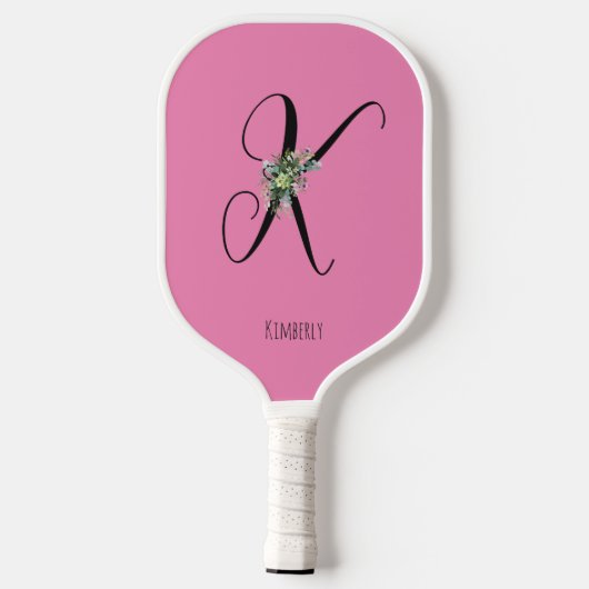 Rosa monogramm Wasserfarben-Blume Pickleball Schläger (Rückseite)