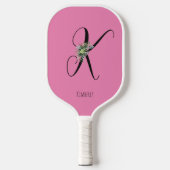 Rosa monogramm Wasserfarben-Blume Pickleball Schläger (Vorderseite)