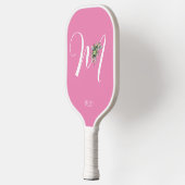 Rosa monogramm Wasserfarben-Blume Pickleball Schläger (Links)