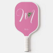 Rosa monogramm Wasserfarben-Blume Pickleball Schläger (Vorderseite)