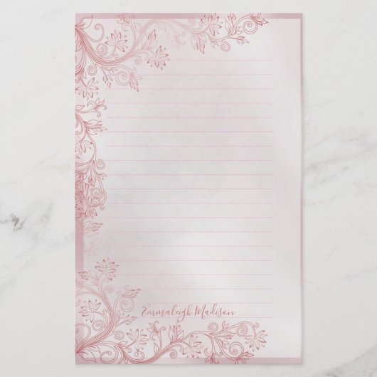 Rosa Monogramm Ziernähte Briefpapier (Vorderseite)