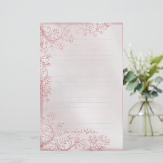 Rosa Monogramm Ziernähte Briefpapier (Stehend Vorderseite)