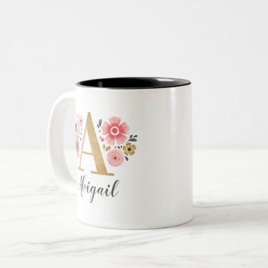 Rosa Monogramm Zweifarbige Tasse (Vorderseite Links)