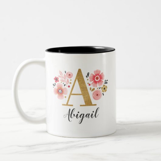 Rosa Monogramm Zweifarbige Tasse (Links)