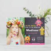 Rosa Monster Einladung mit Foto (Stehend Vorderseite)