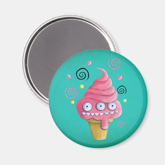 Rosa Monster Eiscreme Magnet (Vorderseite/Rückseite)