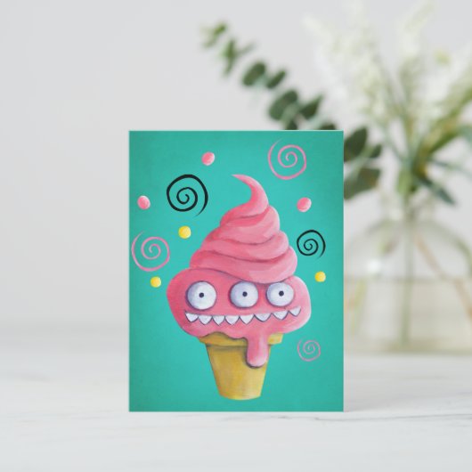 Rosa Monster Eiscreme Postkarte (Stehend Vorderseite)