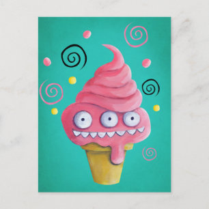 Rosa Monster Eiscreme Postkarte