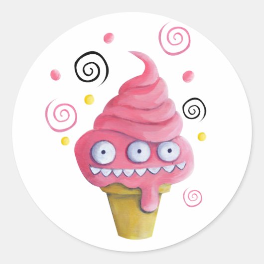 Rosa Monster Eiscreme Runder Aufkleber (Vorderseite)