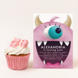 Rosa Monster Girls Geburtstagsparty Einladung